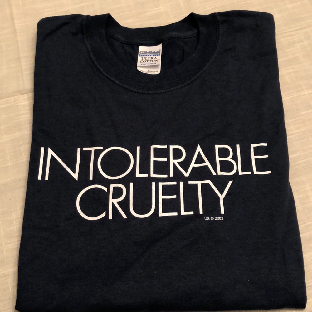 NWOT INTOLERABLE CRUELTY 2003 BLUE MOVIE PROMO TSHIRT RARE GEORGE CLOONEY  #978